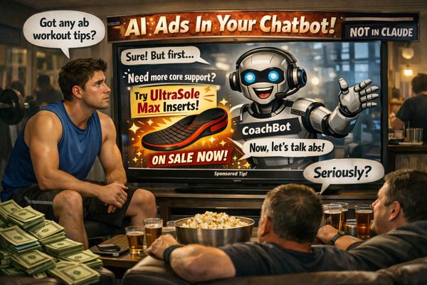 Felhasználók tévét néznek, a képernyőn egy AI chatbot paródia látható a Super Bowl alatt.